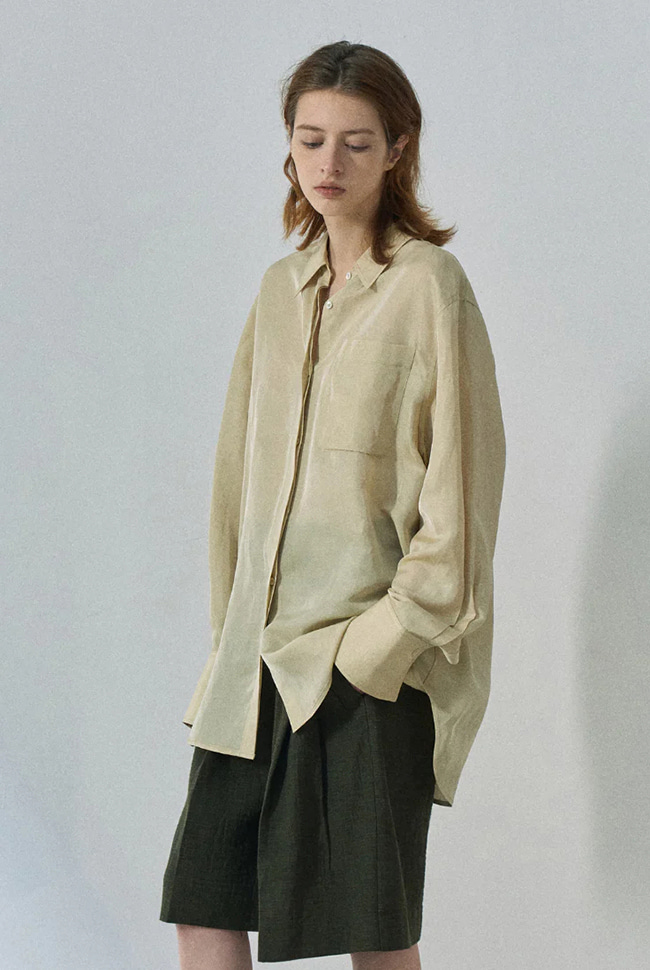 Acetate linen loose fitting straight shirt